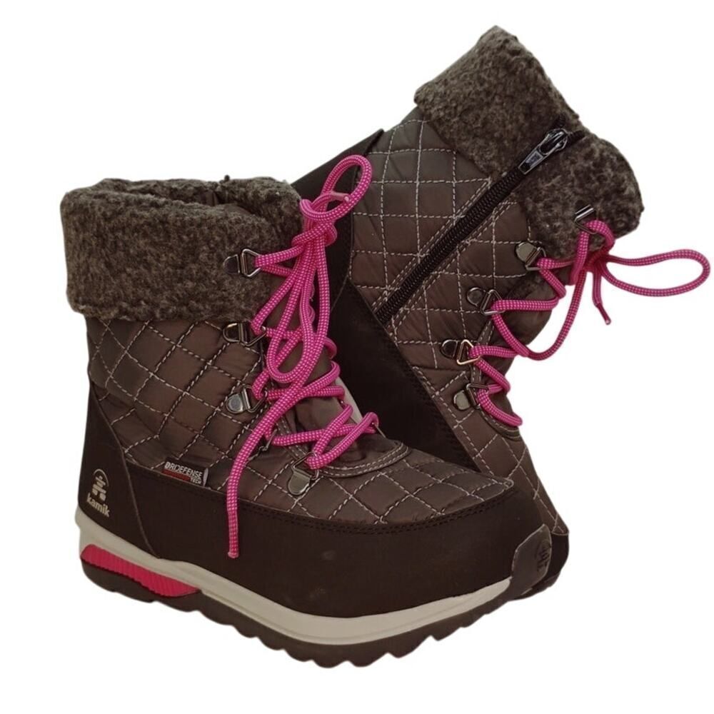 Kamik Girls Waterproof Quilted Black & Purple Boots - Size 4